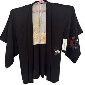 Vintage One Size Silk Jacquard Haori Kimono Festive Flower Bundles Paint